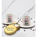 I Love You Dad Baskılı 2'li Türk Kahve Fincanı & Metal Mum Hediye Seti Babalar Gününe Özel Hediye B2
