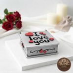 I Love You Yazılı Ahşap Hediye Kutusu - Sevgililer Günü, Yıldönümü Özel Tasarım Dekoratif Kutu - Gümüş