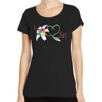 I Love Yuri Lily Flower LGBT Grafik Bisiklet Yaka Kadın Tişört, siyah, S