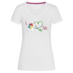 I Love Yuri Lily Flower LGBT Grafik Kadın V Yaka Tişört, beyaz, S
