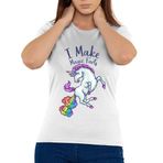 I Make Magic Fars Unicorn Gökkuşağı Piksel Sanat Kadın Tişörtü X-Large”