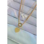 İ-Market 316L Çelik Gold Renk Çift Zincir İnci Detayı Love Kalp Kolye TJ-BKO8939