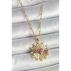İ-Market 316L Çelik Gold Renk Pembe Zirkon Taşlı Kalp İşleme Madalyon Model Kadın Kolye TJ-BKO9534