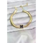 İ-Market 316L Çelik Gold Renk Siyah Yonca Model Zirkon Taşlı Yılan Zincirli Kadın Bileklik TJ-BB8156
