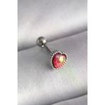 İ-Market 316L Çelik Gümüş Renk Kırmızı Mineli Kalp Tragus Piercing TJ-PR1267