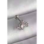 İ-Market 316L Çelik Gümüş Renk Pembe Mineli Kalp Zirkon Taş Detay Tragus Piercing TJ-PR1261