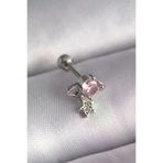 İ-Market 316L Çelik Gümüş Renk Pembe Zirkon Taşlı Sallantı Yıldız Detay Tragus Piercing TJ-PR1237
