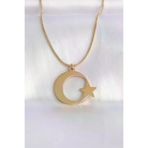 İ-Market 316L Çelik Zincir Gold Renk Ay Yıldız Unisex Kolye TJ-BKO8699