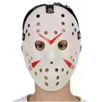 İ-Market Beyaz Renk Kırmızı Çizgili Tam Yüz Hokey Jason Maskesi Hannibal Maskesi