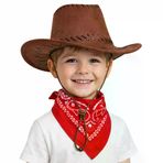 İ-Market Çocuk Kovboy Şapka Kahverengi &amp; Kırmızı Bandana Fular Seti