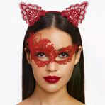 İ-Market Gizemli Kırmızı Dantel Maske ve Taç Seti 1 No - Kostüm Seti