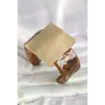 İ-Market Kahverengi Mermer Desen Akrilik Plastik Gold Kare Plaka Model Vintage Kadın Bilezik TJ-BB6682