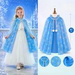 İ-Market Kar Tanesi Desenli Mavi Elsa Pelerini - Astarlı Frozen Pelerini 85 cm