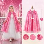 İ-Market Kar Tanesi Desenli Pembe Elsa Pelerini - Astarlı Frozen Pelerini 85 cm
