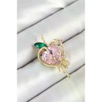 İ-Market Pembe Ve Yeşil Zirkon Taşlı 3D Eriyen Kalp Figürlü Gold Renk Kadın Broş TJ-BR438