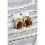 İ-Market Pirinç Gold Renk Bordo Taşlı Damla Model Vintage Kadın Küpe TJ-BKP11682