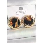 İ-Market Pirinç Gold Renk Leopar Desen Daire Model Kadın Küpe TJ-BKP10371