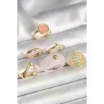 İ-Market Pirinç Gold Renk Pembe Plastik Yüzük Model Daire Pembe Mine Yılan Detay 6'Lı Kadın Yüzük Seti TJ-BYK3613