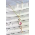 İ-Market Pirinç Zincir Gold Renk Pembe Zirkon Taşlı Y Kolye TJ-BKO10228