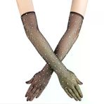 İ-Market Siyah Renk İncili Elmas İşlemeli File Örgü Uzun Eldiven 45 cm