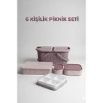 İ&A HOME 6 Kişilik Piknik ve Kahvaltı Seti | Taşınabilir Sepet, Kapaklı Kaplar
