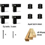 Iahşap Dört Direkli Modern Bahçe Pergola Sistemi - Çelik Braketli - Kahverengi - 2.4x3 Metre