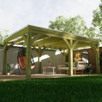 Iahşap Veranda Ahşap Pergole Trapezli Gölgelik Çardak Kamelya P15 - 3x6 Metre - Yükseklik 2,4 Metre