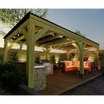 İahşap Veranda Ahşap Pergole Trapezli Gölgelik Çardak Kamelya P15 | Ebat-3X4.8 Metre