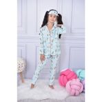 İbeeka Kız Çocuk Pastel Renk Sevimli Tavşan - Havuç Baskı Desenli Düğmeli Pijama Takımı Göz Bandı Hediyeli - 7 - 8 Yaş