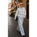 İbeeka Pembe Puantiyeli Dik Yaka Detaylı Trençkot / Polkachic Belted Ceket - Beyaz - M - ST01126-BEYAZ-M