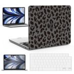 IBENZER 2024 2023 2022 MacBook Air 13 inç Kılıf M3 A3113 M2 A2681, Sert Kabuk Kılıf ve Klavye Kılıfı ve Ekran Filmi ile Uyumlu Mac Air 13.6 için Touch ID, Siyah Leopar, KK-LP-BK+2