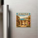 İberk Antalya Şehri - Pop-Art Travel - Baskılı Buzdolap Magneti Kare 9x9 cm