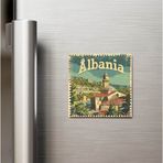 İberk Arnavutluk Albania - Posta Pulu Temalı Ülke - Baskılı Buzdolap Magneti Kare - 9x9 cm