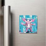 İberk Axolotl - Aksolotl - Güneş Gözlüklü Style - Baskılı Buzdolap Magneti Kare - 9x9 Cm