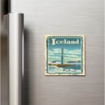 İberk İzlanda Iceland - Posta Pulu Temalı Ülke - Baskılı Buzdolap Magneti Kare - 9x9 cm