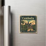 İberk Kamboçya Cambodia - Posta Pulu Temalı Ülke - Baskılı Buzdolap Magneti Kare - 9x9 cm