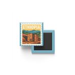 iBerk Mıknatıslı Buzdolap Magneti Etiyopya Addis Ababa Renkli Posta Pulu Temalı - 9x9 cm