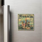 İberk Rusya Russia - Posta Pulu Temalı Ülke - Baskılı Buzdolap Magneti Kare - 9x9 cm