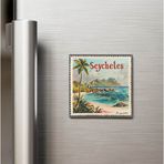 İberk Seyşeller Seychelles - Posta Pulu Temalı Ülke - Baskılı Buzdolap Magneti Kare - 9x9 cm