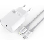Iberry F605 20W Pd Hızlı Seyahat Şarj USB C + Lıghtınıng Kablo - 20W GaN White