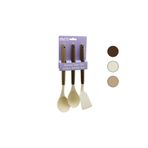 ibico İBİCO 3 LÜ RENKLİ SİLİKON AHŞAP AKASYA SAPLI MUTFAK SETİ ( KEPÇE & KAŞIK & SPATULA ) ( 30CM )