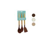 ibico İBİCO 3 LÜ RENKLİ SİLİKON AHŞAP VE BAMBU SAPLI MUTFAK SETİ KEPÇE & KAŞIK & SPATULA 30CM
