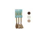 ibico İBİCO 3 LÜ RENKLİ SİLİKON SPATULA MUTFAK SETİ AHŞAP BAMBU SAPLI KLASİK VE YAN DELİKLİ SPATULA 30CM