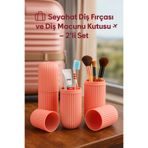 İBOVİA (2 Adet) Seyahat Pratik Diş Macunu ve Fırçası Kabı – Pembe Renk