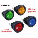 IC 131A 12V Yeşil 3P Yuvarlak Işıklı Anahtar