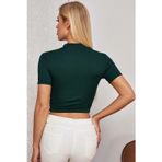 İç Giysim Kadın Yeşil Yarım Fermuarlı ve Kısa Kollu Crop Top Bluz