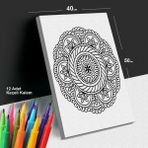 Iç Huzur 40X50 Mandala Tuval Boyama Seti - 12'li Keçeli Kalem Ile Birlikte -
