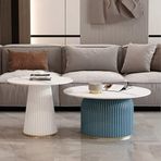 İç içe geçme sehpası, mermer desenli yuvarlak iç içe geçme sehpa, 2'li set, modern vurgu masaları, oturma odası, yatak odası, balkon için, bahçe dekoru için sehpa