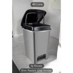 Iç Kovalı Slim Pedallı Banyo Mutfak Çöp Kovası - 40 Litre - Antrasit - 40 lt - Antrasit - Gri
