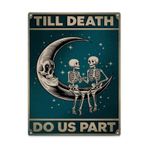 İç Mekan Bildirimi Duvar Dekoru 30,7 x 40,5 cm Metal Tabela Ölüme Kadar İskelet Çift Parça Poster Retro Oda Stil Detayı Bodrum Salonu veya Medya Odası için İdeal Dekoratif İç Duvar